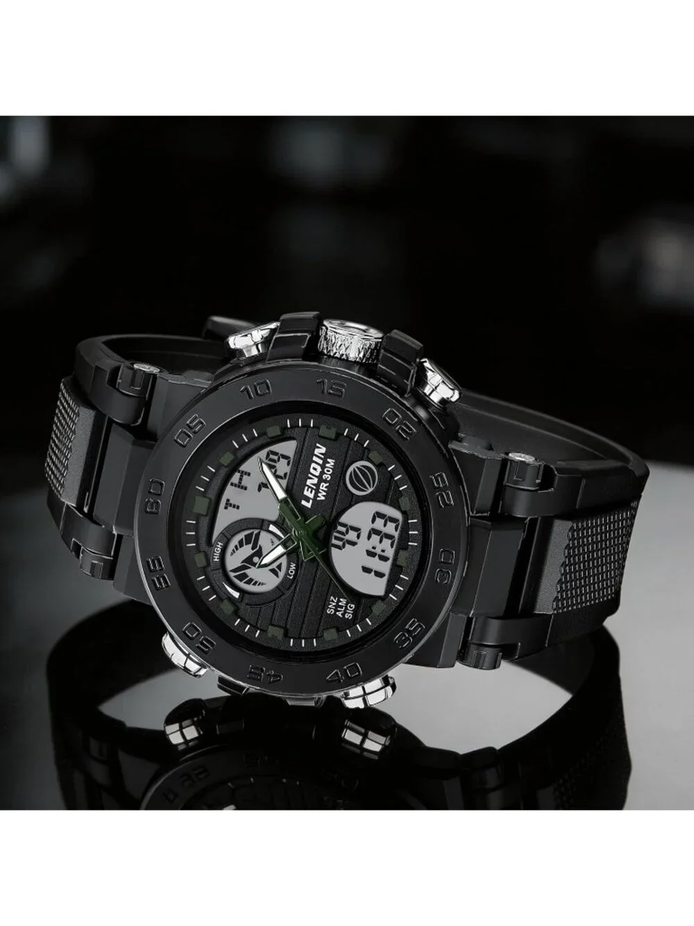 Men's Black Green Digital Military Survival Tactical Outdoor Waterproof Watch